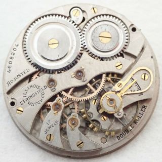 Antique 12s Illinois Grade 405 17j Open Face Pocket Watch Movement Parts
