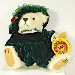 The Brass Button Collectibles Cream Pickford Bears Bianca Girl Plush Green Dress