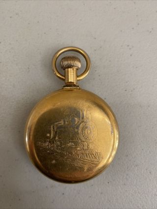Vintage Sears Locomotive Train Pocket Watch Gold Tone with chain 2