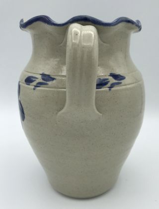 Williamsburg Pottery Salt Glaze Vase Blue Flower Stoneware Ruffled 2 Handle 2