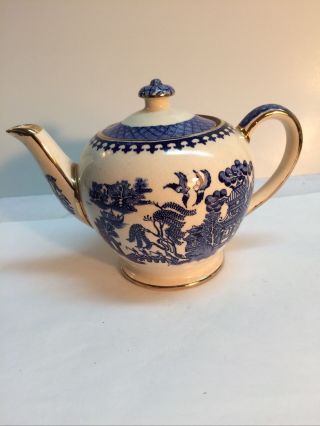 Vintage Sadler England Blue Willow Teapot Gold Trim