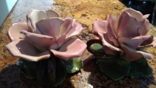 1960’s Vintage Italian Porcelain Rose Candle Holders,  Nuova Capodimonte 3 total 2