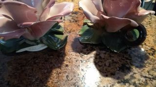 1960’s Vintage Italian Porcelain Rose Candle Holders,  Nuova Capodimonte 3 total 3