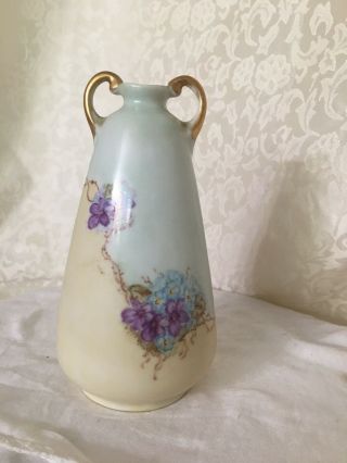 Vintage Bavaria Vase / Purple Violet & Forget Me Not Blue Flowers