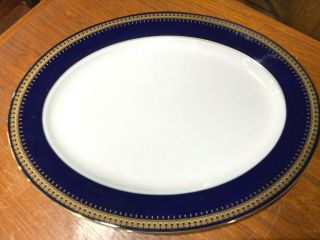 Romanov Small Serving Platter 8 1/2 " X 11 " Cobalt Blue & White W/24ct.  Gold Trim