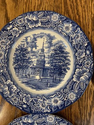 Liberty Blue Staffordshire Dinner Plates 4 Historic Independence Hall Colonial 2