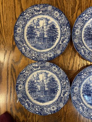 Liberty Blue Staffordshire Dinner Plates 4 Historic Independence Hall Colonial 3