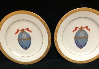 Gold Buffet Royal Gallery 1991 Faberge Egg Gold Trim Plates Set Of 2 (z47)