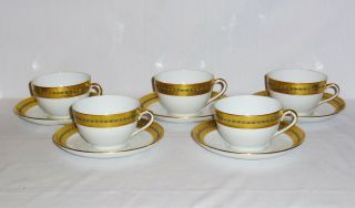 Victoria Czechoslovakia Five Gold Encrusted Cups & Saucers
