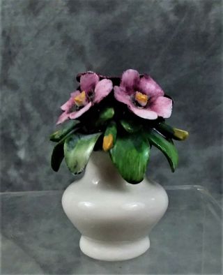 Vtg Collectible Capodimonte Miniature Vase With Purple Flowers Made In Italy