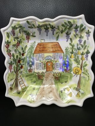Dario Farrucci Designs - Hand Painted Plate - 9”x9” Square Cottage House