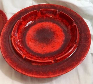 Large California Pottery Retro Mid Century Lou Hoenig Ashtray Red Black 8 3/4 "
