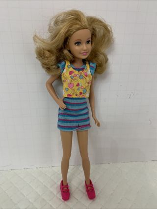 Barbie Sisters Stacie Doll And Pet Blue Stripped Dress Pink Shoes