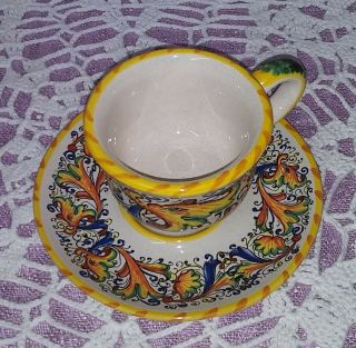 Meridiana Ceramiche Hand Painted Bread Plate,  Cup & Saucer Made In Italy 3