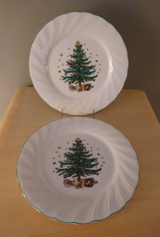 2 Nikko 10 3/4 " Happy Holidays Christmas Tree Dinner Plates