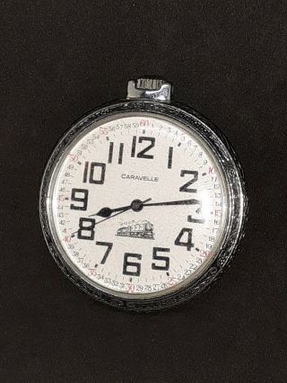 Vintage Railroad Train Caravelle Bulova Pocket Watch Swiss 17 Jewels RUNS 2