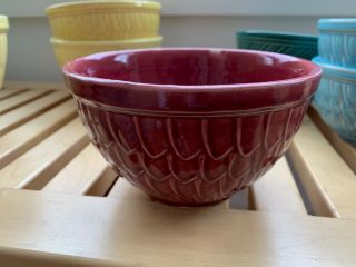 Vintage Mccoy Fish Scales Feather 6” Mixing Bowl Maroon Red Rare