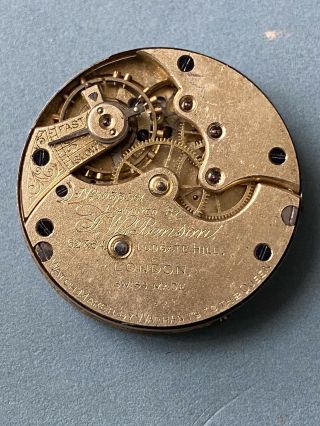 Antique J W Benson London Pocket Watch Movement Mid Size Balance Ok