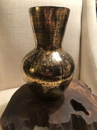 Vintage 24 K Stangl Pottery 5023 Black Gold Vase Mid Century Modern Pottery