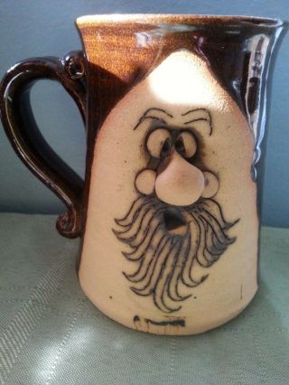 Vintage Stoneware Mug With Face And Beard Large Nose Artist Unknown 5 1/4 " Tall