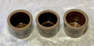 3 Vtg Miniature Dollhouse Salt Glaze Stoneware Pottery Crock Cow Flower Tree 3