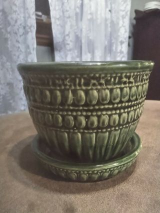Vintage Mccoy Pottery Dark Green Glaze Pot Planter