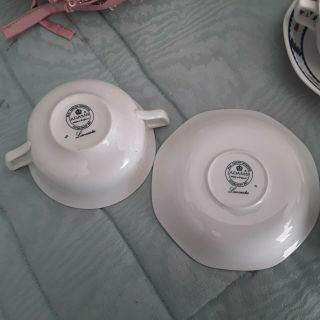 2 CREAM Soup Bowls w saucers by ADAMS,  England Ironstone,  LANCASTER 2