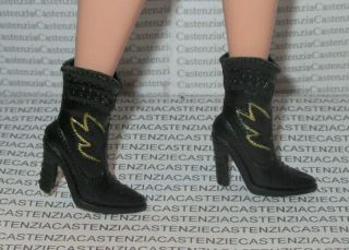 (a3) Shoes Barbie Doll Black Ornate Point Toe Fashion Boots Accessory Clothing