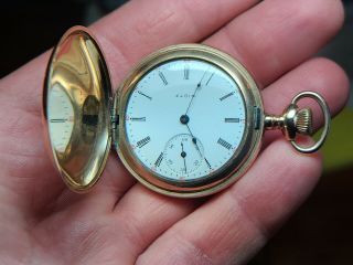 Antique Elgin Grade 286 Model 2 Pocket Watch 14k Gf Hunt Case Mfg 1905 -.