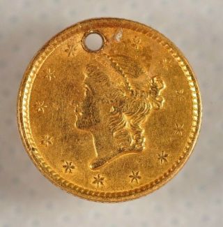 1852 $1 Dollar U.  S.  Gold Coin Holed 2