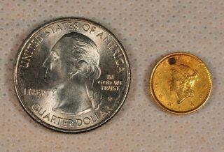 1852 $1 Dollar U.  S.  Gold Coin Holed 3