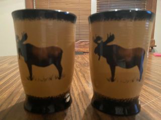 Big Sky Carvers Brushwerks Moose Coffee Mugs Ceramic 5 1/2” Tall 14 Oz.