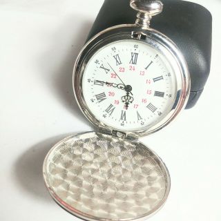 Vintage Large Number Silver Tone Pocket Watch Roman Numerals Needs Battery