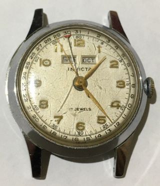 Vintage Invicta Triple Date Calendar Watch Not Running Restore