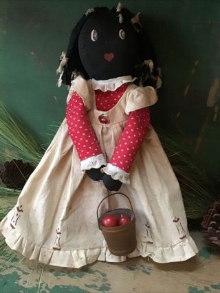 Black African American Cloth Rag Doll Doorstop Primitive Folk Art Handmade Doll