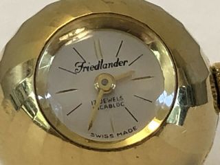 Vintage Friedlander Gold Plated Ball Pendant 17 Jewels Incabloc Swiss Fob Watch