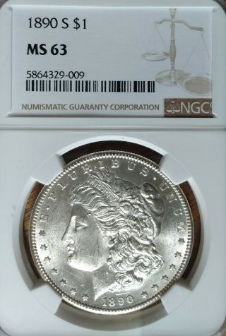1890 - S Morgan Silver Dollar.  Ngc Ms63.  Choice B.  U Blazer Bright White Luster