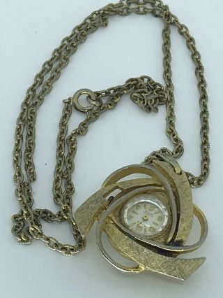 Vintage Gold Tone Pendant Watch Necklace Apex 17 Jewels Gold Tone Textured