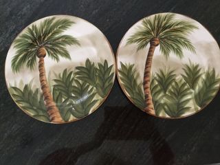 2 Tabletops Lifestyles Kona Palm Tree Dinner Plate (s) 11 1/2 " Hand Painted