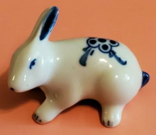 2 " - - Dollhouse Miniature Blue & White Porcelain Rabbit Bunny