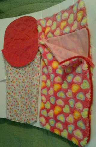 ❤18 Inch Doll Bedding Set Of 2 Sleeping Bags With Hearts And Flowers Euc
