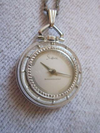 Vintage Sheffield Pendant/necklace Watch Silver Tone With Moving Crystals