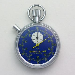 Nos Breitling Chronograph Blue Dial 7 Jewel Movement Pocket Timer Stopwatch