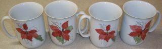 Set Of 4 Block Spal Watercolors Poinsettia Holiday Cups Mugs By Mary Goertzen