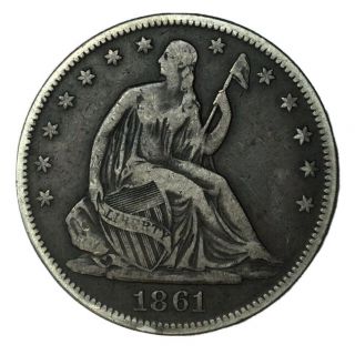 1861 - O 50c Seated Liberty Half Dollar Civil War Vf