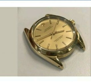 VINTAGE MENS ROLEX 14K GOLD SHELL CAPPED OYSTER PERPETUAL WATCH 1024,  1985 FINE 4