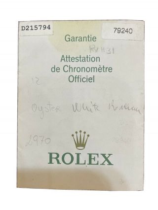 Vintage Rolex 79240 D215794 Watch Certificate Guarantee R4