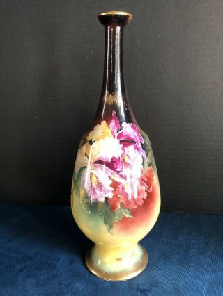 Hand Painted Porcelain Vase Marked On The Bottom.  Limoges? French? 11.  5” Tall