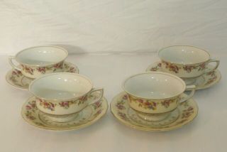 Vintage Gold Castle Floral Tea Cup And Saucer Made In Occupied Japan Set Of 4