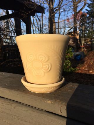 Vintage Pottery,  1940’s,  Light Yellow,  5 - 1/4”ht,  Fern And Flower Pattern